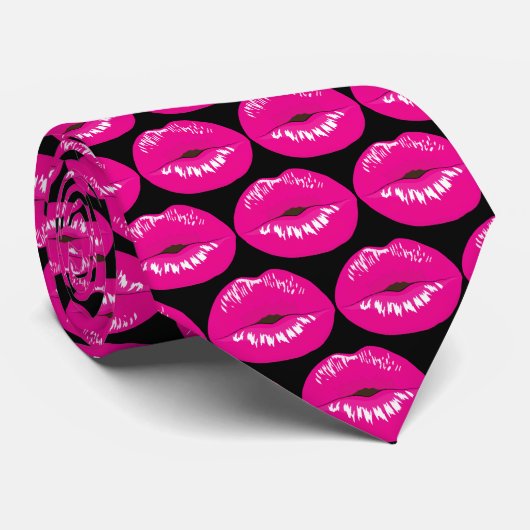 Cravate Lèvres roses chaudes Motif glamour (Roulé)