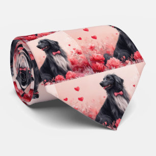 Cravate Lévrier Afghan avec des Roses - Saint-Valentin