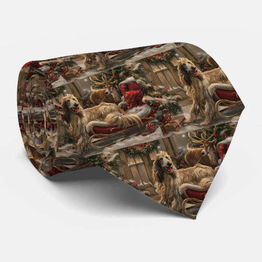 Cravate Lévrier Afghan Noël Fêtard (Roulé)