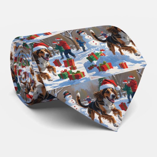 Cravate Lévrier Afghan Scène de Noël enneigée festive (Roulé)