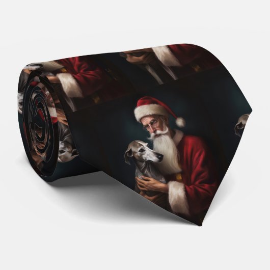Cravate Lévrier avec le Père Noël Noël Festif (Roulé)