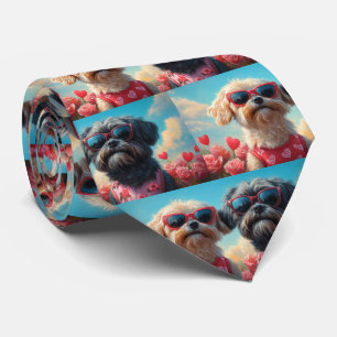 Cravate Lhasa Apso avec Roses du cœur pour la Saint-Valent