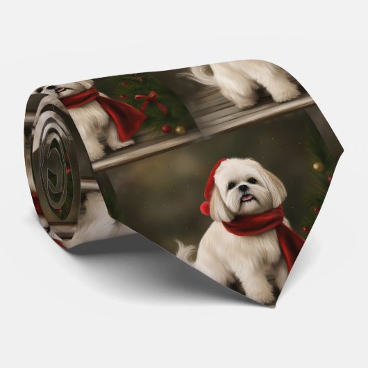 Cravate Lhasa Apso Chien dans Noël de neige (Roulé)