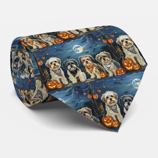 Cravate Lhasa Apso Halloween Éffrayant (Roulé)