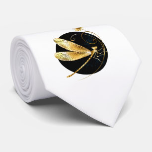 Cravate libellule d'or en cercle noir