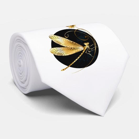 Cravate libellule d'or en cercle noir (Roulé)