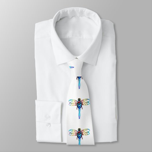 Cravate libellules iridescentes blanc (Attaché)