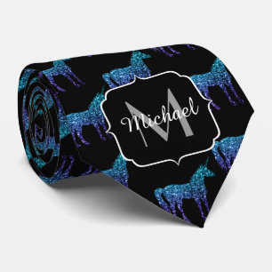 Cravate Licorne Étincelles motif ombré bleu aqua Monogramm