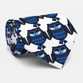 Cravate Lier Blanche Hibou Bleu (Roulé)