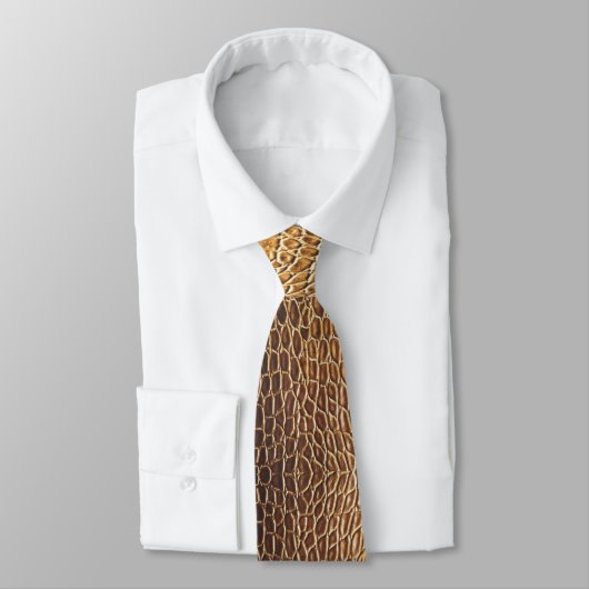 Cravate Light Brown Alligator Skin Print Neck Tie (Attaché)