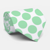 Cravate Light Green Polka Dots on White Custom Necktie (Roulé)