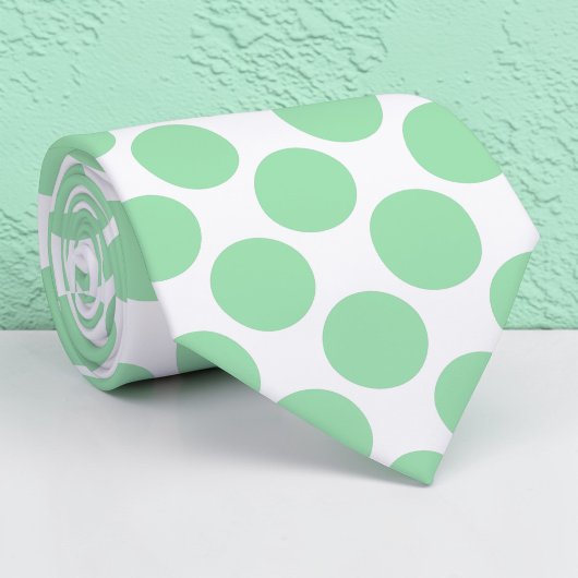 Cravate Light Green Polka Dots on White Custom Necktie