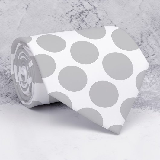 Cravate Light Grey Polka Dots on White Custom Necktie