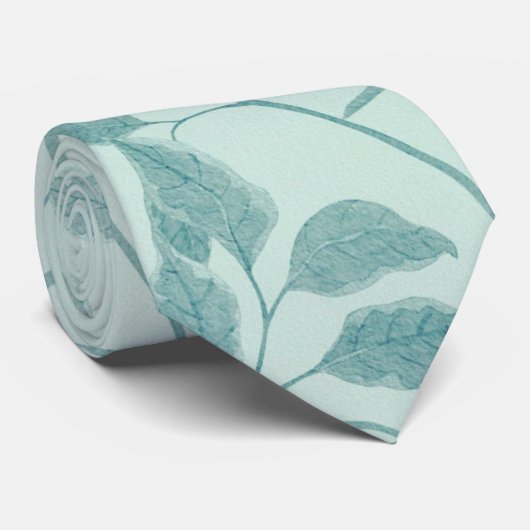 Cravate Light Turquoise Leaf Pattern (Roulé)