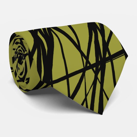 Cravate Lignes Abstraites - 02 - Vert olive (999933) (Roulé)