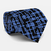Cravate Lignes Abstraites 120923 - Bleu bébé sur noir (Roulé)