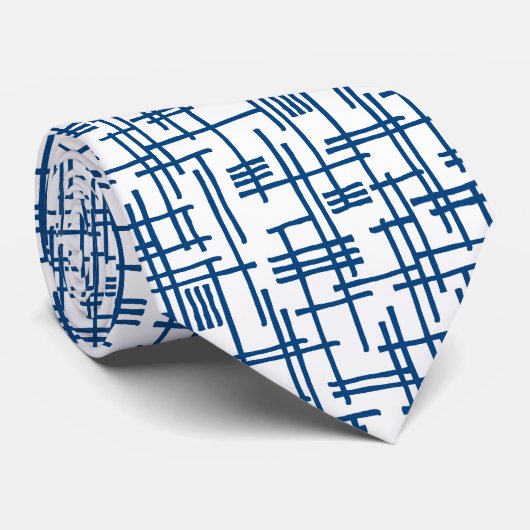 Cravate Lignes Abstraites 120923 - Bleu Shibori sur blanc (Roulé)