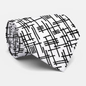 Cravate Lignes Abstraites 120923 - Noir sur Blanc (Roulé)