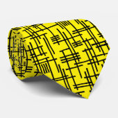 Cravate Lignes Abstraites 120923 - Noir sur Jaune clair (Roulé)