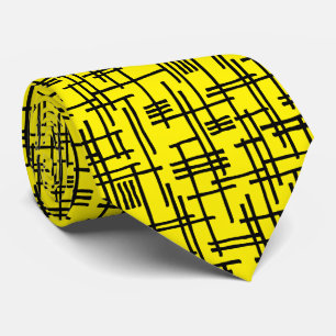 Cravate Lignes Abstraites 120923 - Noir sur Jaune clair