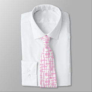 Cravate Lignes Abstraites 120923 - Rose sur blanc