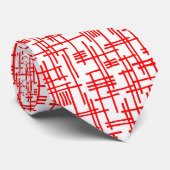 Cravate Lignes Abstraites 120923 - Rouge sur blanc (Roulé)