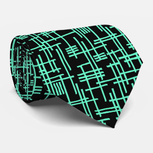 Cravate Lignes Abstraites 120923 - Turquoise sur noir