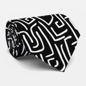 Cravate Lignes Abstraites 130318 - Blanc sur noir (Roulé)
