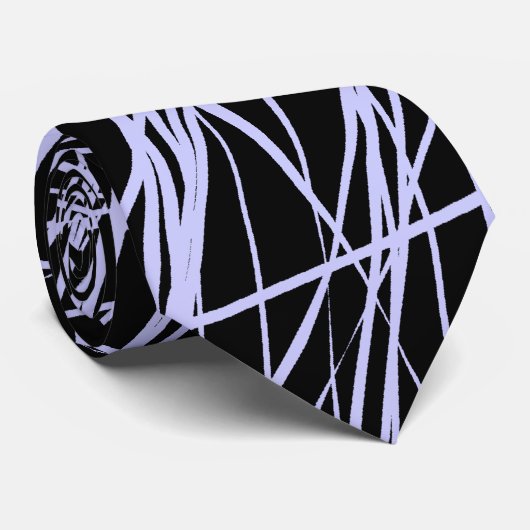 Cravate Lignes Abstraites - Bleu en poudre sur noir (Roulé)