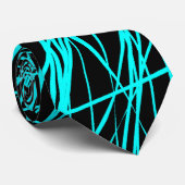 Cravate Lignes Abstraites - Cyan sur Noir (Roulé)