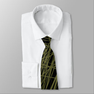 Cravate Lignes Abstraites - Drame d'olive en noir