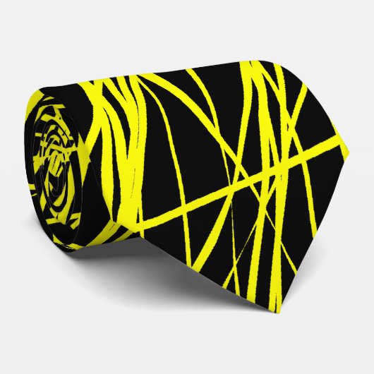 Cravate Lignes Abstraites - Jaune sur Noir (Roulé)