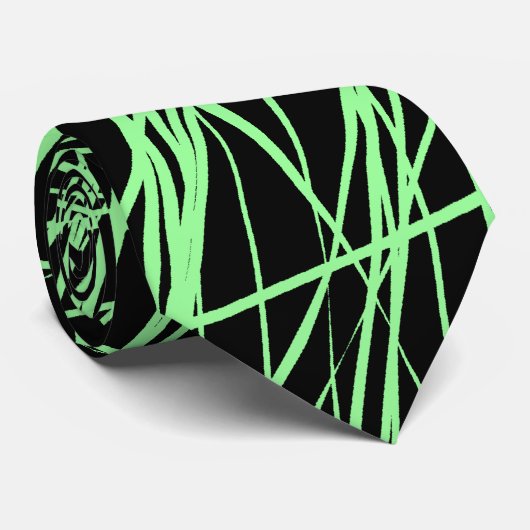 Cravate Lignes Abstraites - Mint vert sur noir (Roulé)