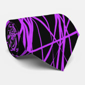 Cravate Lignes Abstraites - Néon violet sur noir (Roulé)