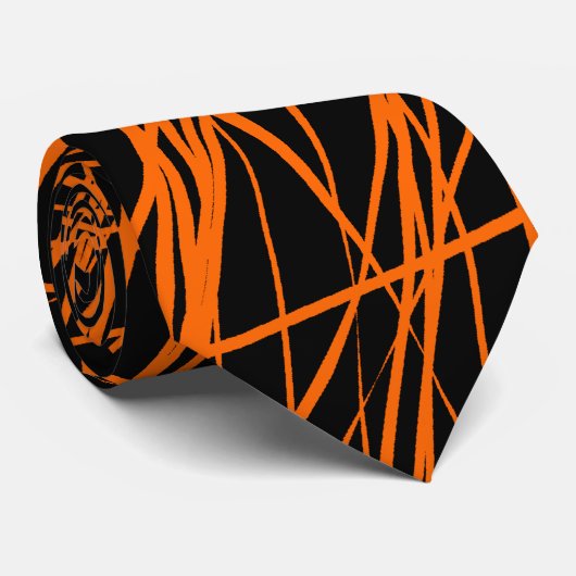 Cravate Lignes Abstraites - orange sur noir (Roulé)