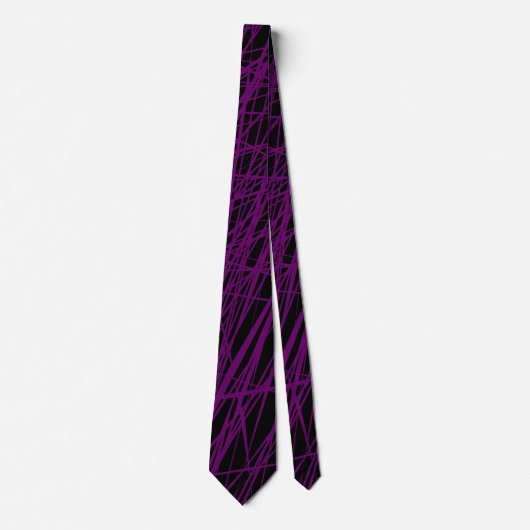 Cravate Lignes Abstraites - Plum sur Noir (Devant)