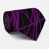 Cravate Lignes Abstraites - Plum sur Noir (Roulé)