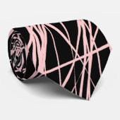 Cravate Lignes Abstraites - Rose défraîchi sur noir (Roulé)