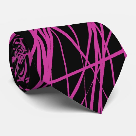 Cravate Lignes Abstraites - Rose profond sur noir (Roulé)