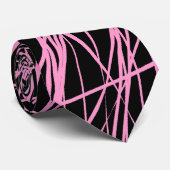 Cravate Lignes Abstraites - Rose sur Noir (Roulé)