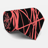 Cravate Lignes Abstraites - rose tropicale sur noir (Roulé)