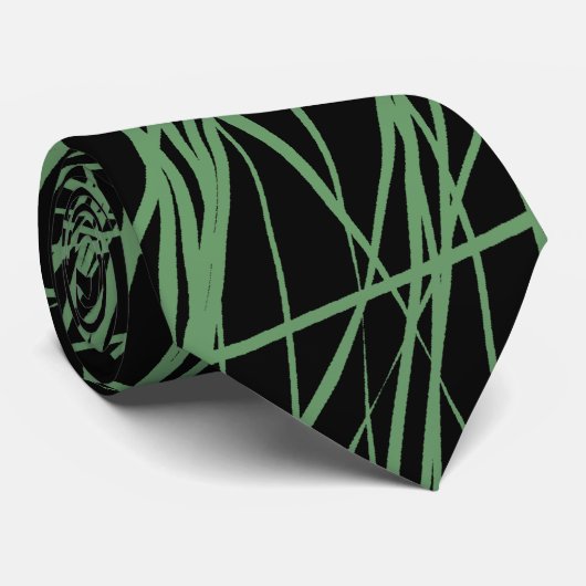 Cravate Lignes Abstraites - Vert Kaki sur Fond Noir (Roulé)