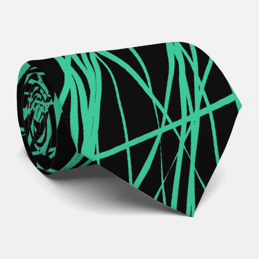 Cravate Lignes Abstraites - Vert mer sur noir (Roulé)