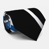 Cravate Lignes bleues et blanches Abstraites sur noir B (Roulé)