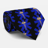Cravate Lignes bleues/symbole caducée EMT d'or (Roulé)