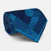 Cravate Lignes et patchs motif en bleu noir BG (Roulé)