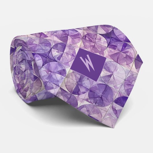 Cravate Lilac Aquarelle Cercles Monogramme (Roulé)