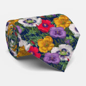 Cravate Lilac Rouge Blanc Jaune Poppies & Feuilles verts (Roulé)