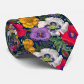 Cravate Lilac Rouge Blanc Jaune Poppies & Feuilles verts (Roulé)