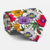 Cravate Lilac Rouge Blanc Jaune Poppies & Feuilles verts (Roulé)